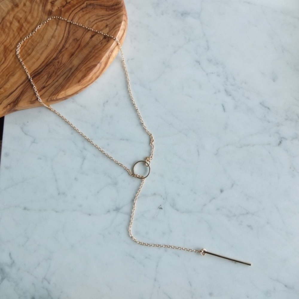 2 Goldtone Dainty Metal Bar & Circle Necklaces - Picture 1 of 8